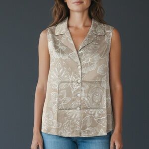 Breezies Beige Floral Sleeveless Blouse